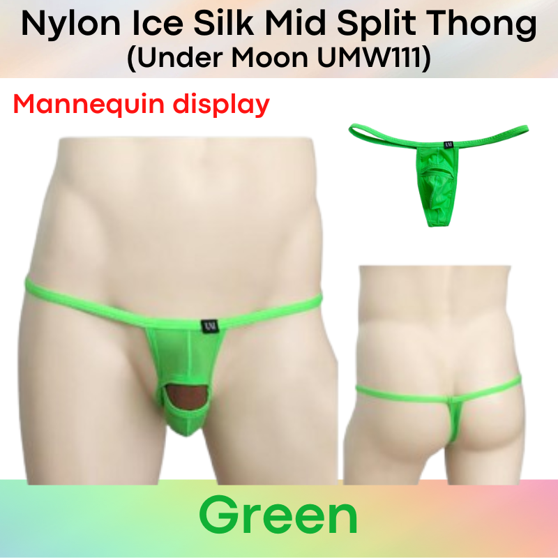 Men's Thong: Nylon Ice Silk Mid Split Pouch Thong Underwear (UMW111)