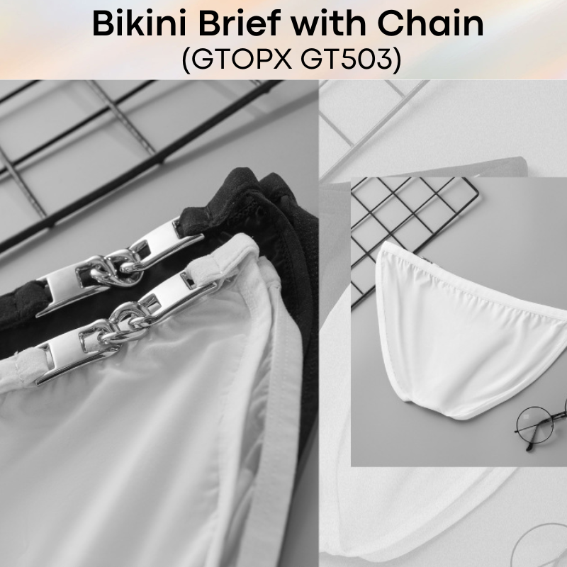 Men's Brief: Nylon Bikini Brief with Non-Removable Side Metal Chain (GT503)