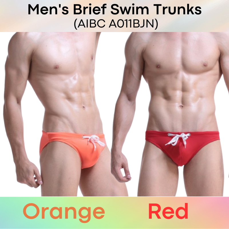 Men's Swimwear: Polyester Plain Swimming Brief Trunks with Drawstring (A011BJN)