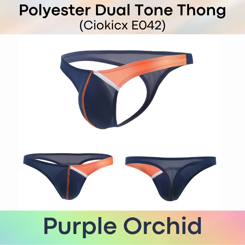 Men's Thong: Polyester Ice Silk Dual-Color Tone Low Waist Thong (E042)