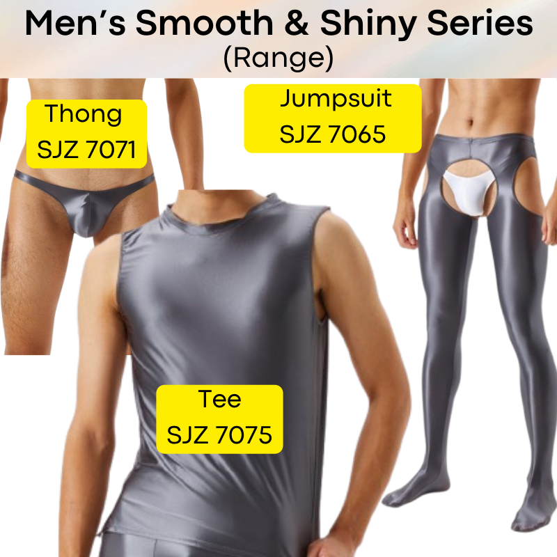 Men's Tights : Smooth and Shiny Semi Translucent, Open Front.Back Lower Body Jumpsuit (SJZ 7065)