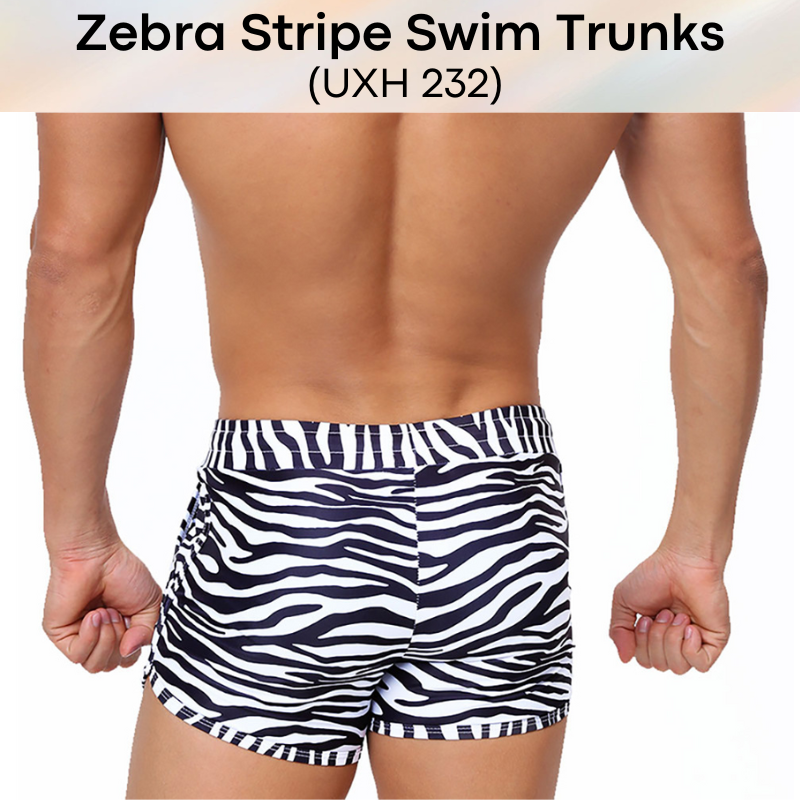 Men's Swimwear: Polyester Zebra Stripe Swimming Boxer Trunks (UXH232)