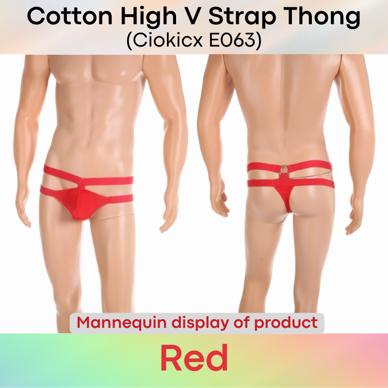 Men's Thong: Cotton High V Hip Strap and Waist Strap Thong Underwear (E603)
