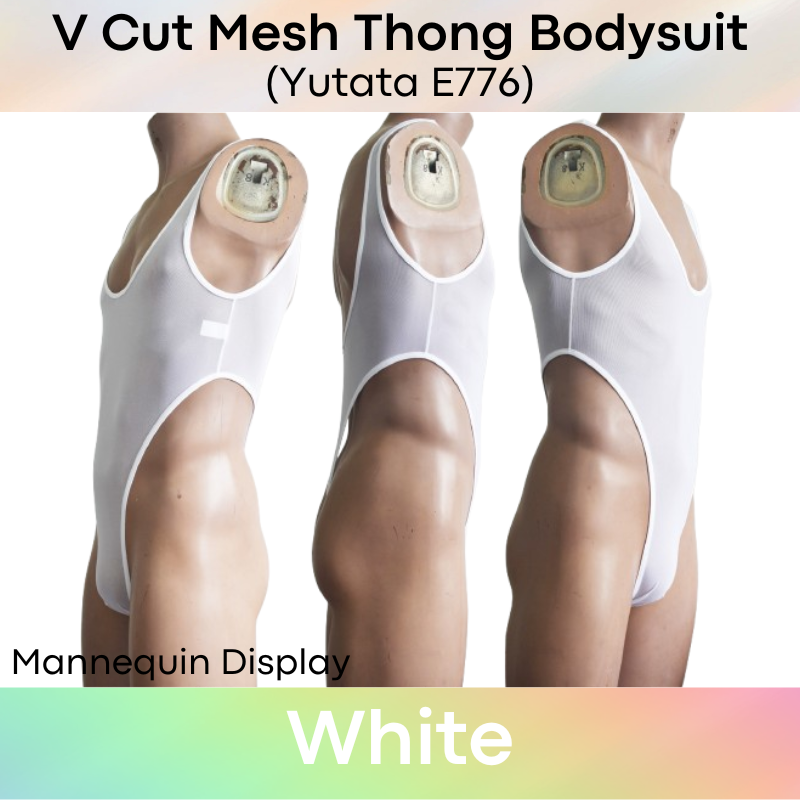 Mens Bodysuit: Polyester Mesh V Cut Thong Bodysuit Underwear (E776)