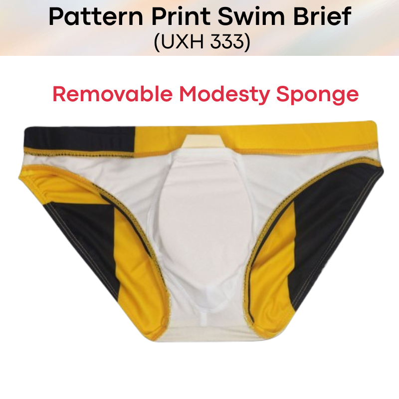 Men's Swimwear: Polyester Pattern Print Swimming Brief Trunks (UXH333)