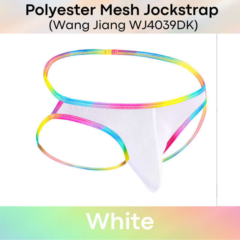 Men's Jockstrap: Polyester Mesh Jockstrap with Rainbow String Band (WJ4039DK)