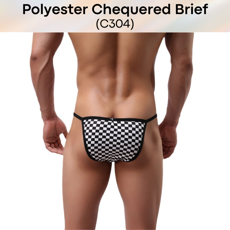 Men's Brief: Polyester Black & White Chequered Half Brief (C304)