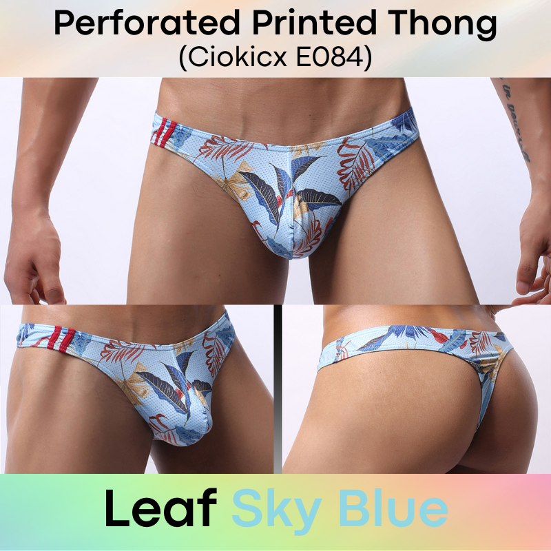 Men's Thong: Polyester Printed Thong with Perforated Air Holes (E084)