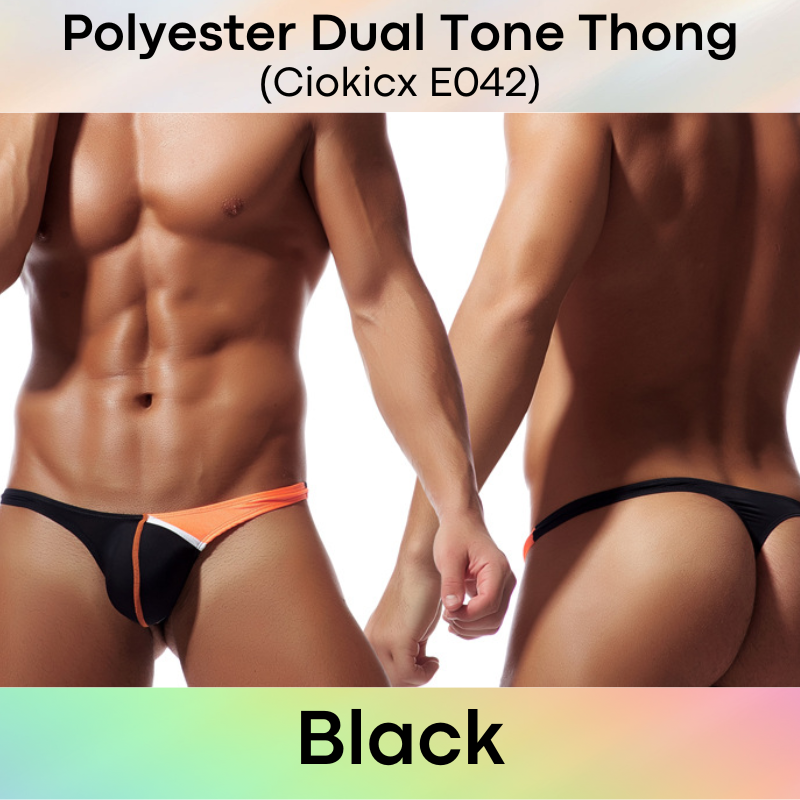 Men's Thong: Polyester Ice Silk Dual-Color Tone Low Waist Thong (E042)