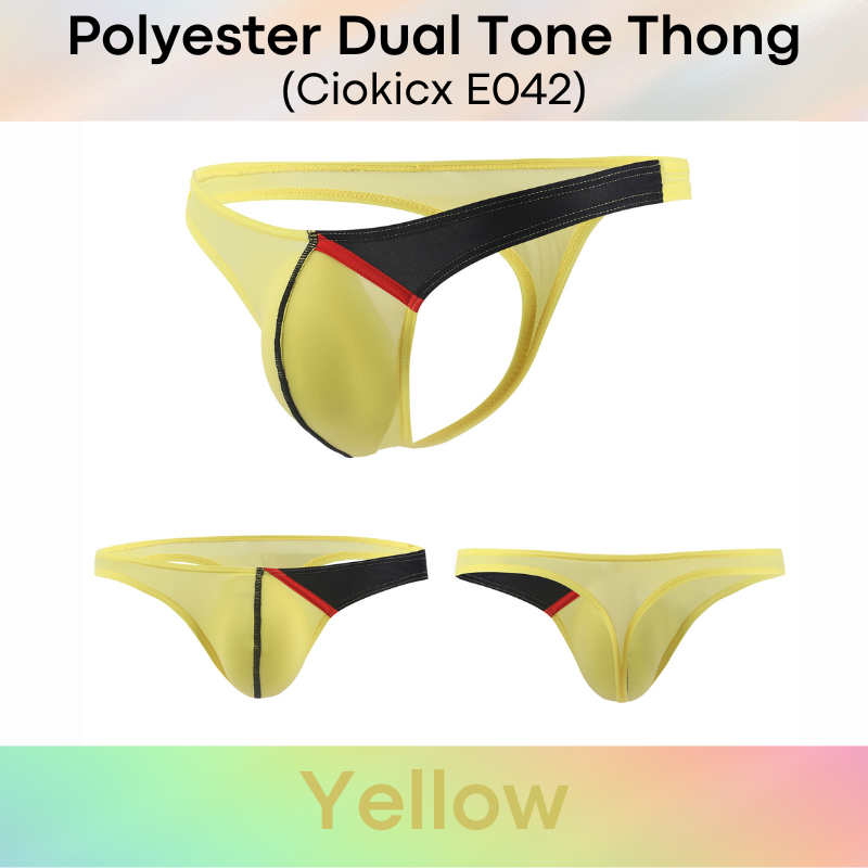 Men's Thong: Polyester Ice Silk Dual-Color Tone Low Waist Thong (E042)