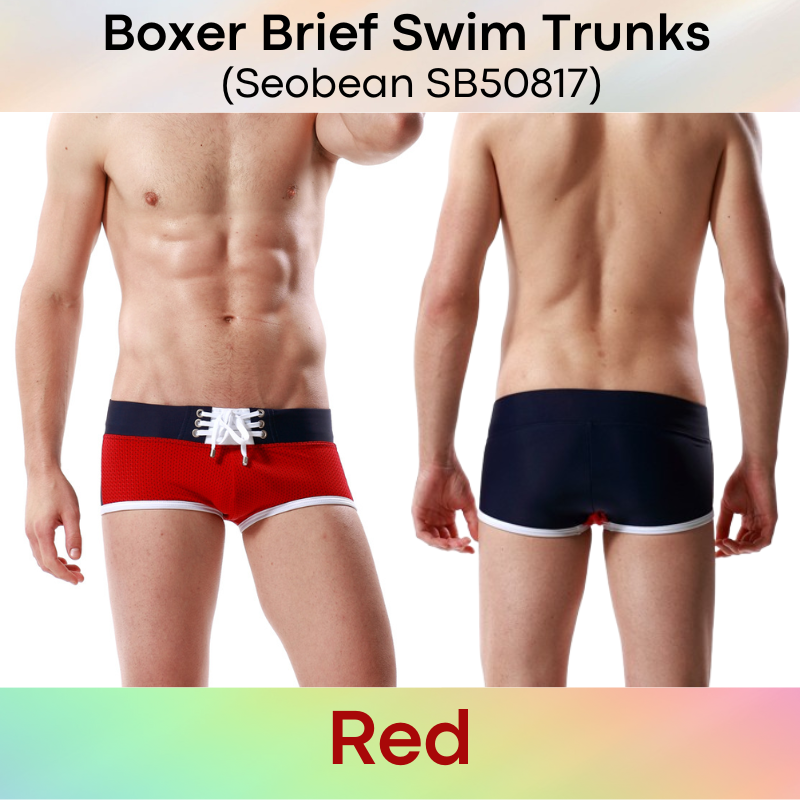 Men's Swim Trunks: Boxer Brief with Mesh Front Design Swimming Trunks with Drawstring (SB50817)