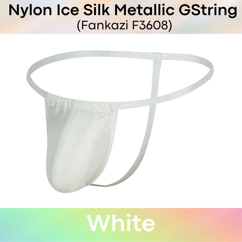 Men's GString: Nylon Ice Silk Slidable 3D Pouch Low Rise Metallic Colour GString Underwear (F3608)