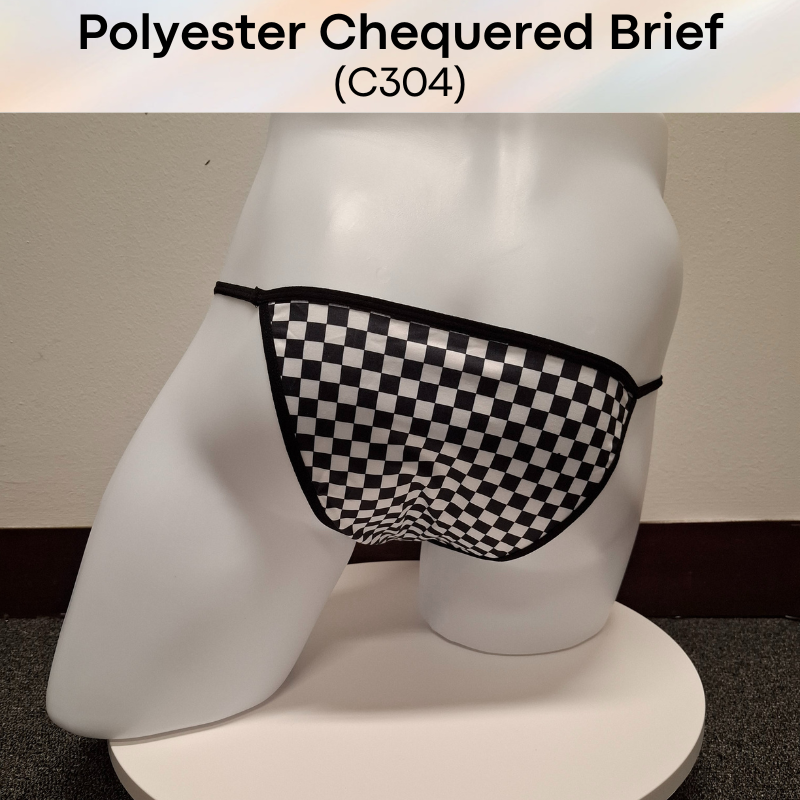 Men's Brief: Polyester Black & White Chequered Half Brief (C304)