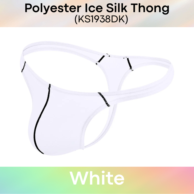 Men's Thong: Polyester Ice Silk Thin Low Waist Thong Underwear (KS1938DK)
