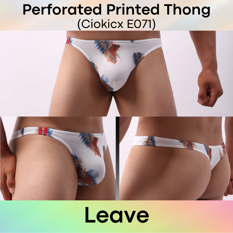Men's Thong: Polyester Printed Thong with Perforated Air Holes (E071)