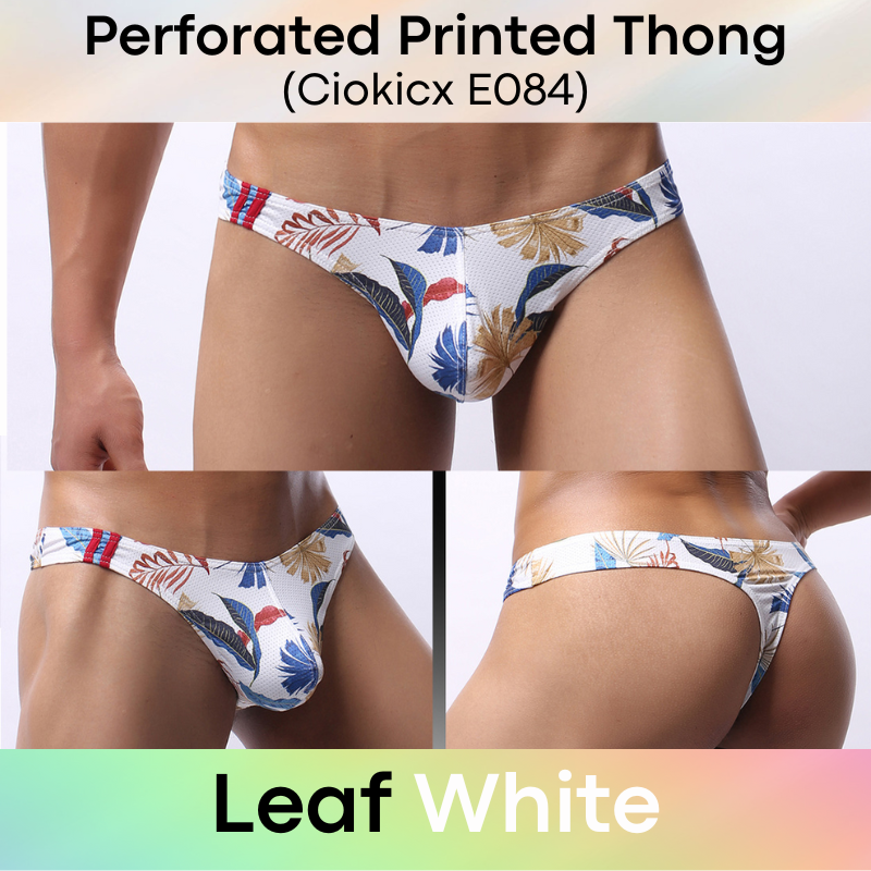 Men's Thong: Polyester Printed Thong with Perforated Air Holes (E084)