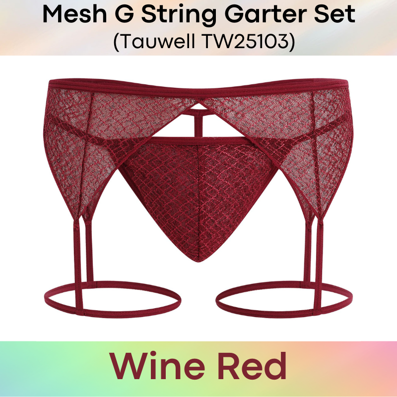 Men's GString: Polyester Mesh Lace GString Garter Set (TW25103)