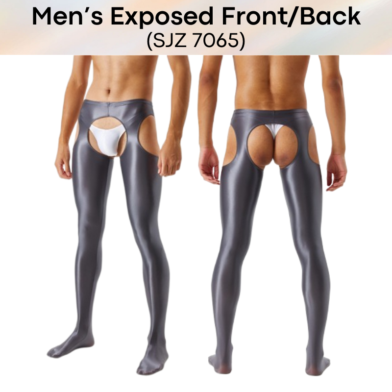 Men's Tights : Smooth and Shiny Semi Translucent, Open Front.Back Lower Body Jumpsuit (SJZ 7065)