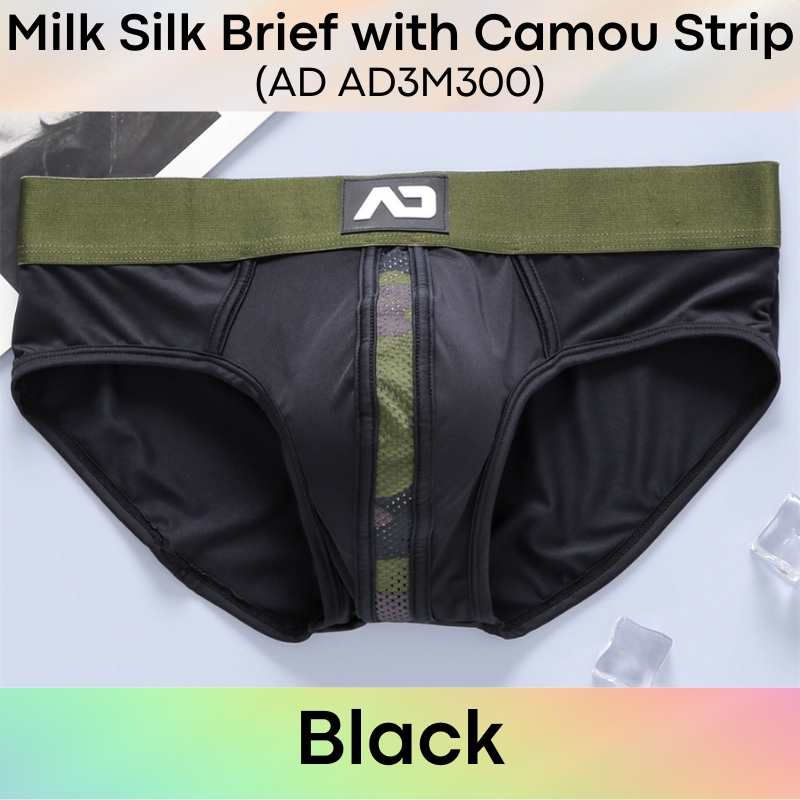 Men's Brief: Milk Silk Brief with Middle Camou Mesh Strip Underwear (AD3 M300)