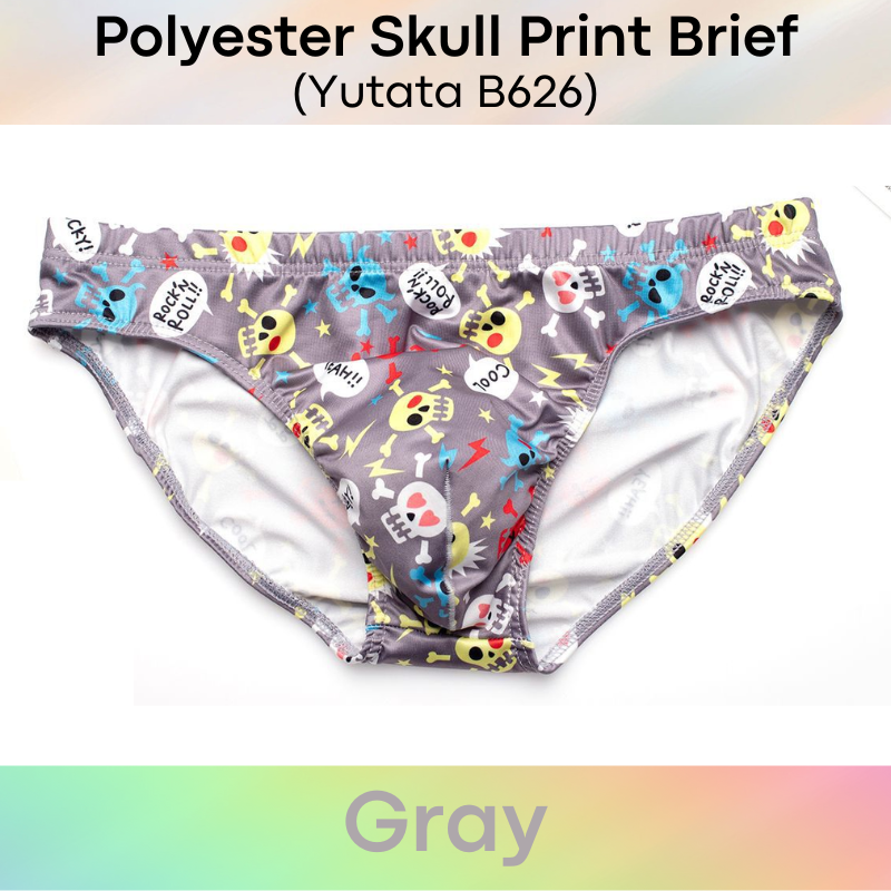 Men's Brief: Polyester Cartoon Skull Print Brief Underwear (B626)