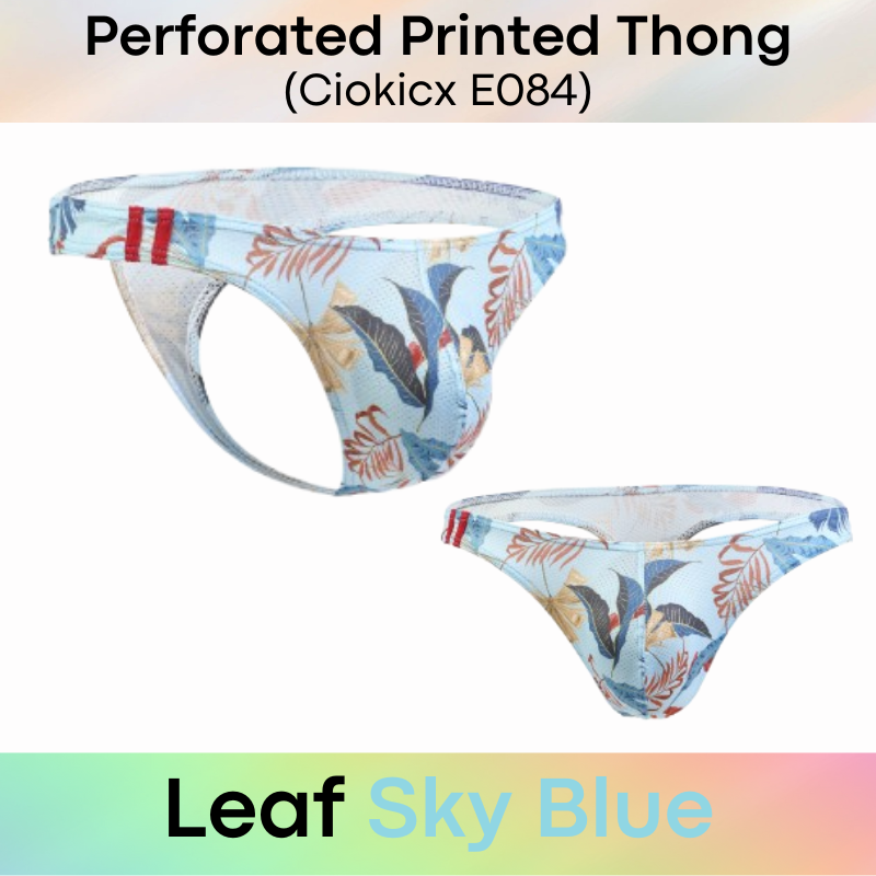 Men's Thong: Polyester Printed Thong with Perforated Air Holes (E084)