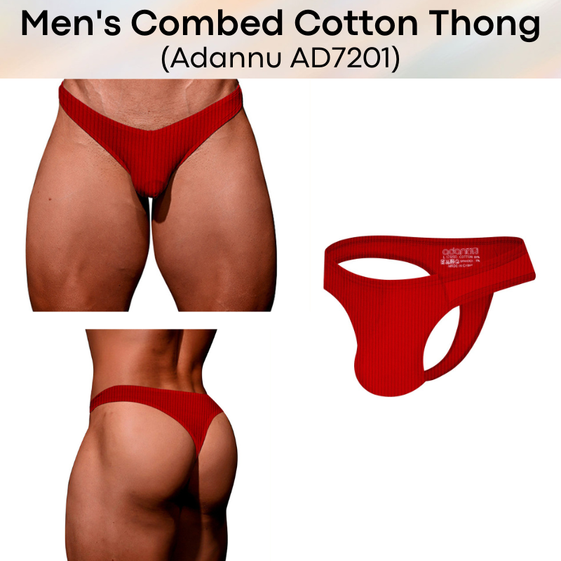 Men's Thong : Combed Cotton Half Back Thong Underwear (Adannu AD7201)
