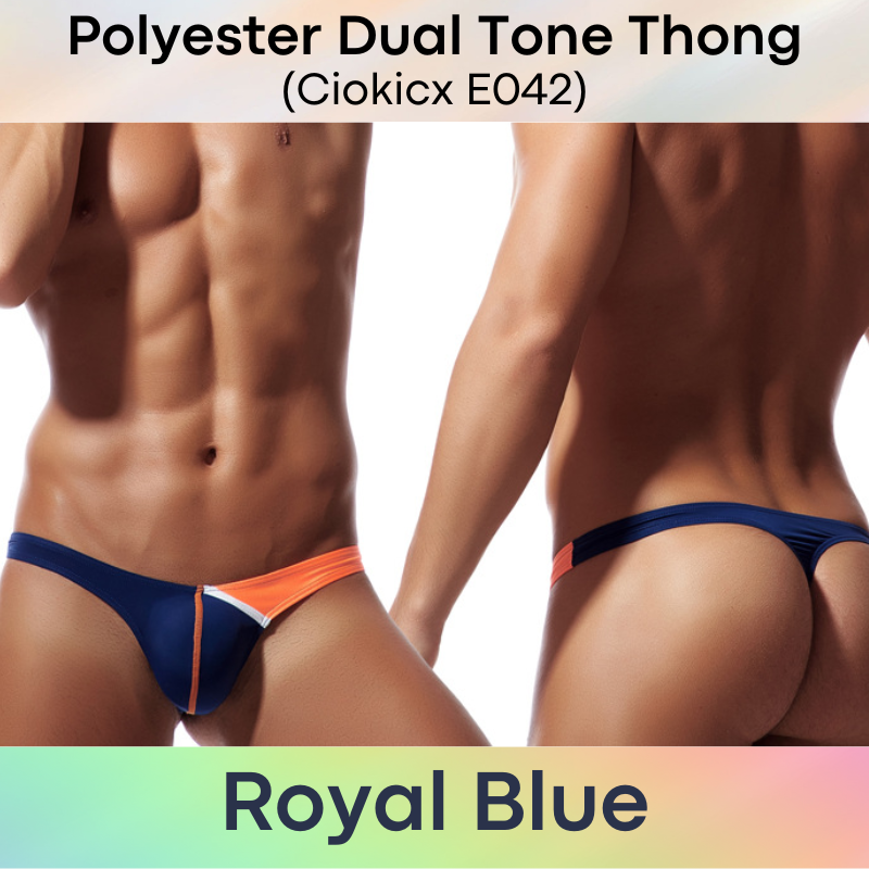Men's Thong: Polyester Ice Silk Dual-Color Tone Low Waist Thong (E042)
