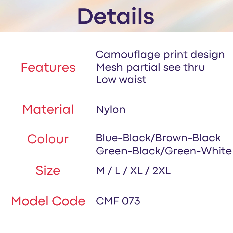 Men's Brief: Nylon Mesh Camouflage Print Brief Underwear (CMF073)