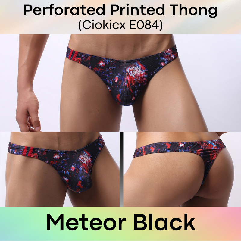Men's Thong: Polyester Printed Thong with Perforated Air Holes (E084)