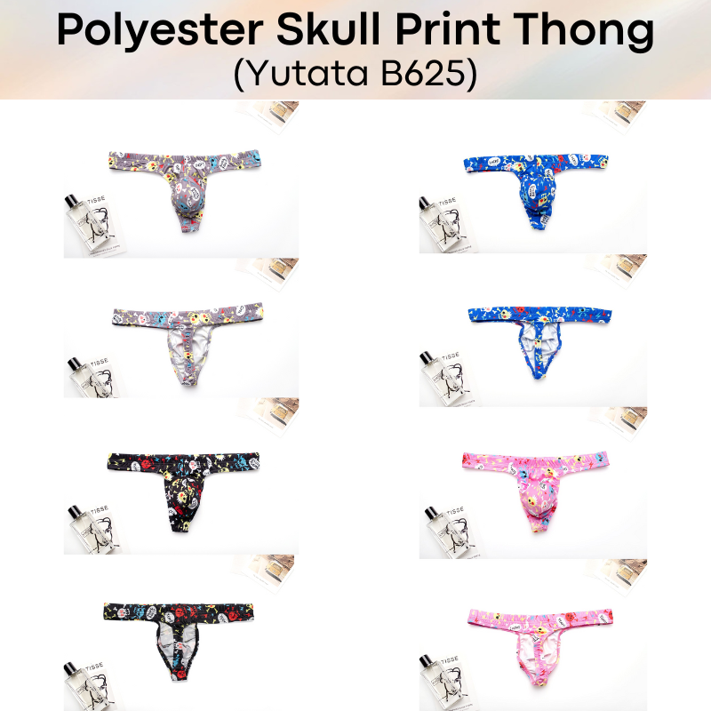 Men's Thong: Polyester Cartoon Skull Print Thong Underwear (B625)
