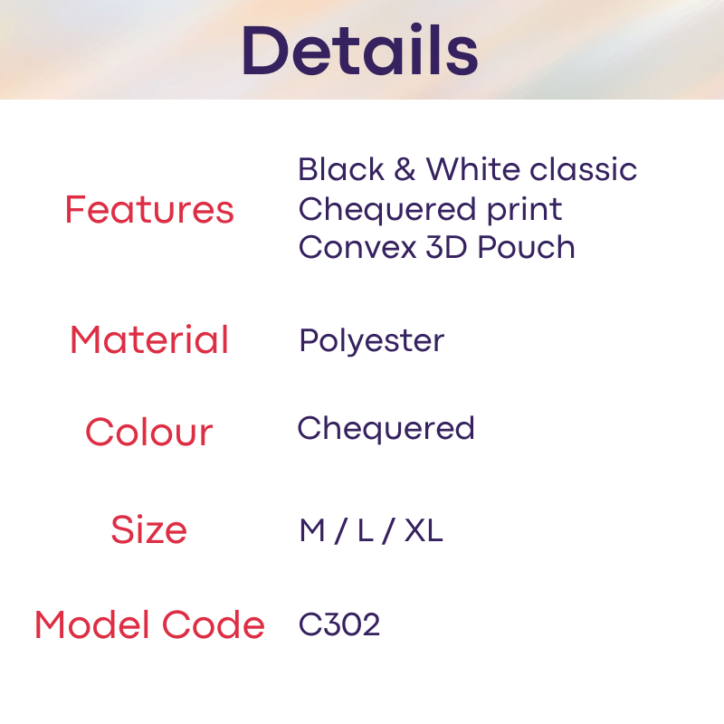 Men's Thong: Polyester Black & White Chequered Thong with 3D Pouch (C302)