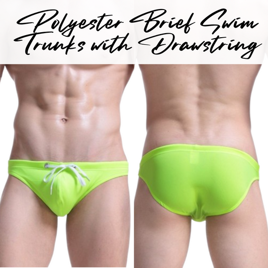 Men's Swimwear: Polyester Plain Swimming Brief Trunks with Drawstring (A011BJN)