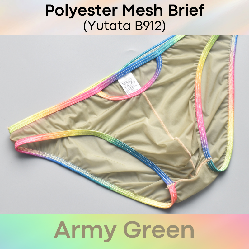 Men's Brief: Polyester Mesh with Rainbow Band and Pouch Opening (B912)