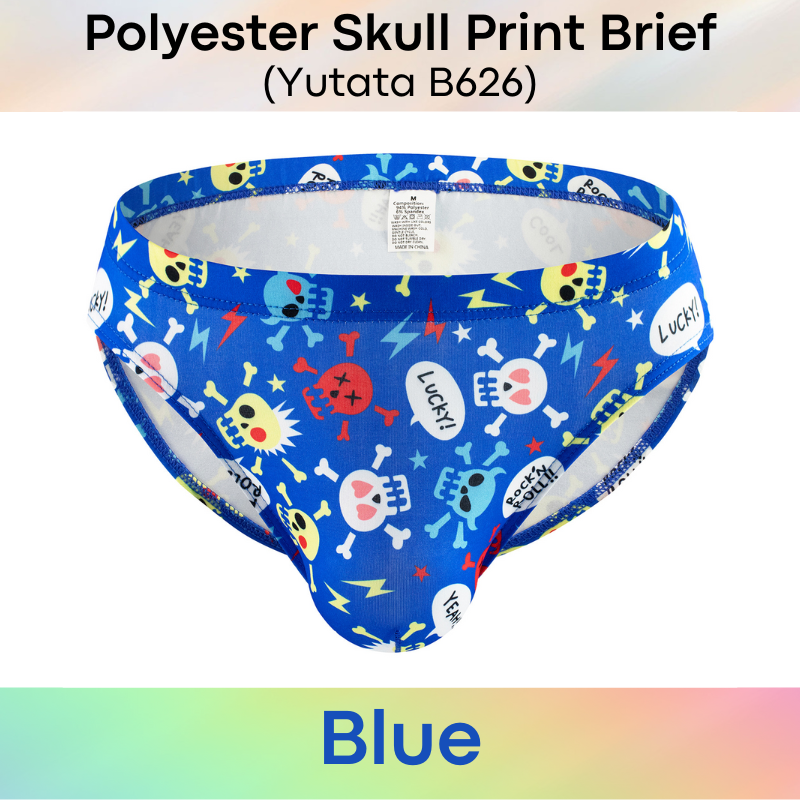 Men's Brief: Polyester Cartoon Skull Print Brief Underwear (B626)