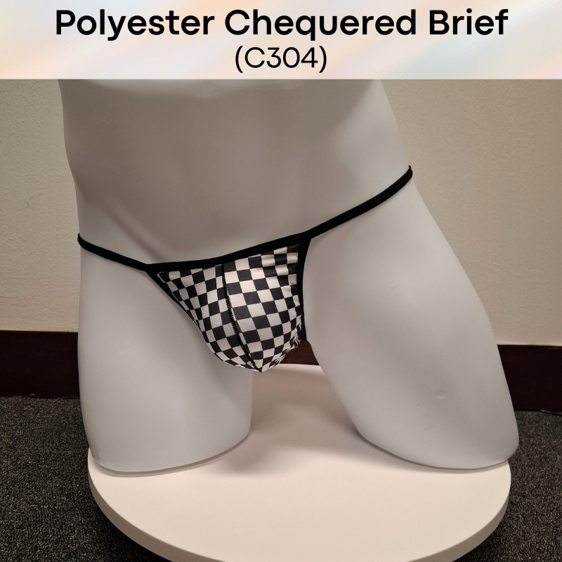 Men's Brief: Polyester Black & White Chequered Half Brief (C304)