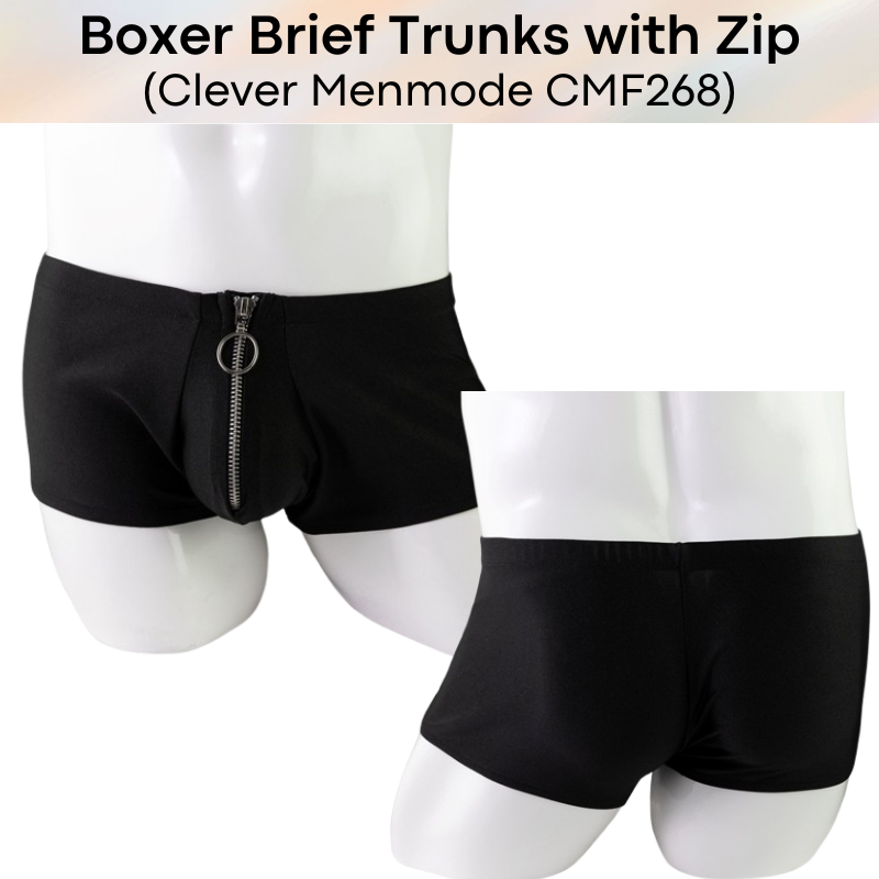 Men's Boxer: Polyester Boxer Brief Trunks with Zip (CMF268)