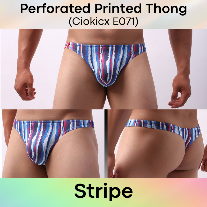 Men's Thong: Polyester Printed Thong with Perforated Air Holes (E071)