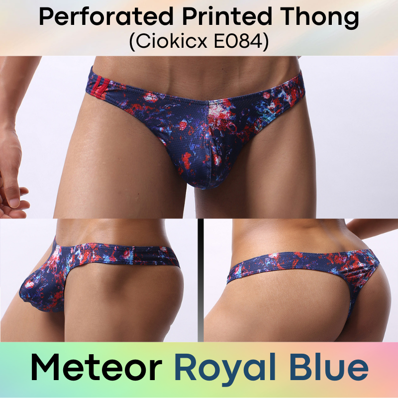 Men's Thong: Polyester Printed Thong with Perforated Air Holes (E084)