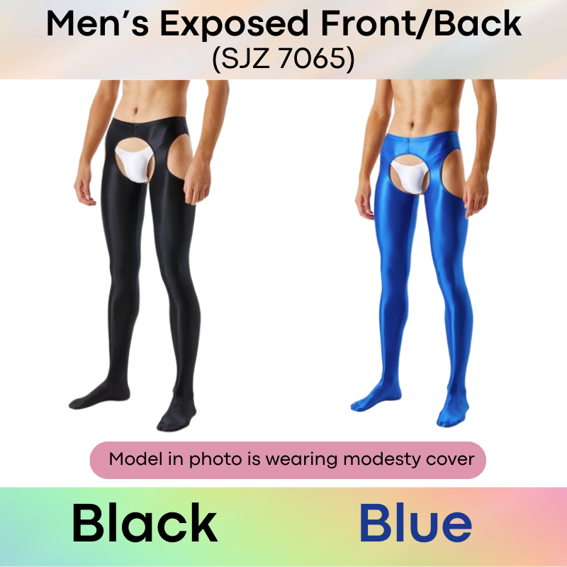 Men's Tights : Smooth and Shiny Semi Translucent, Open Front.Back Lower Body Jumpsuit (SJZ 7065)