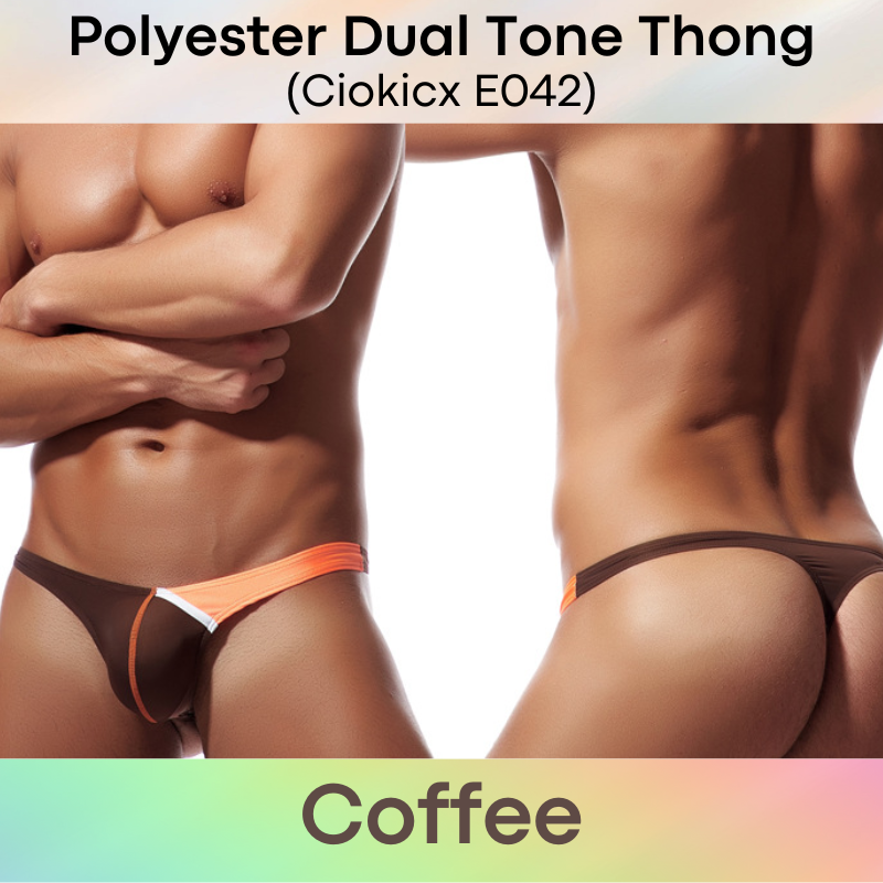 Men's Thong: Polyester Ice Silk Dual-Color Tone Low Waist Thong (E042)
