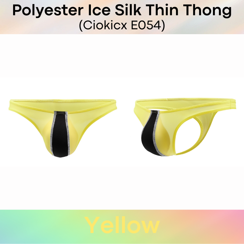 Men's Thong: Polyester Ice Silk Low Waist Thong with Dual Color Vertical Strip (E054)