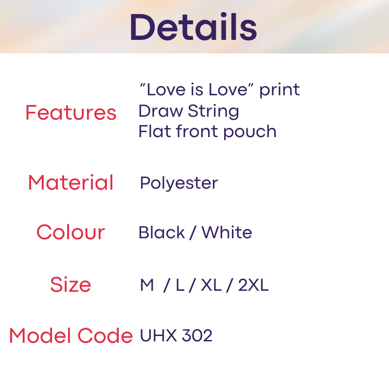 Men's Swimwear: Polyester "Love is Love" Print Swimming Brief Trunks (UXH302)