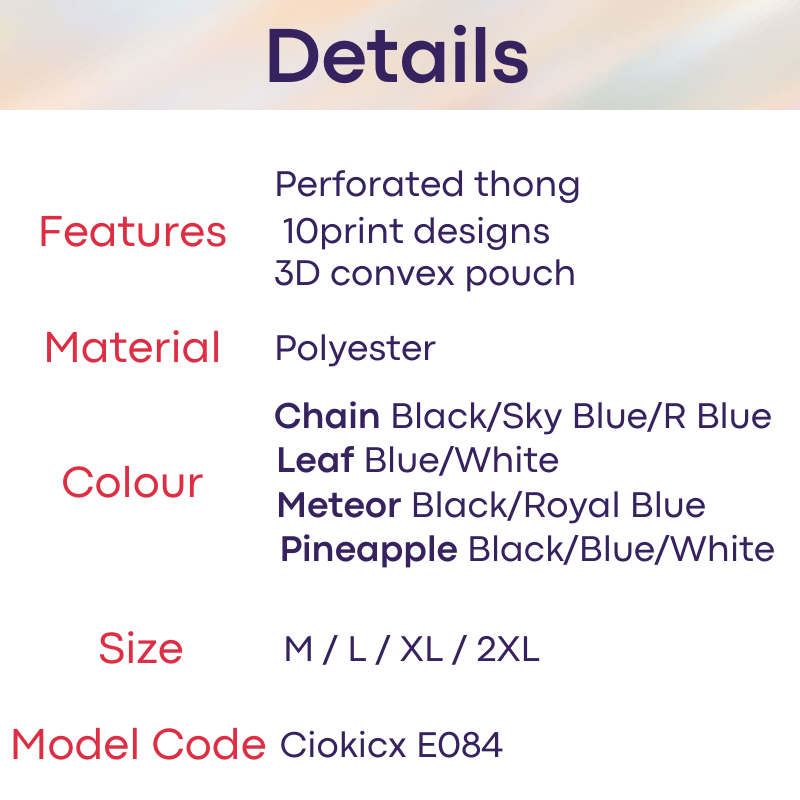 Men's Thong: Polyester Printed Thong with Perforated Air Holes (E084)