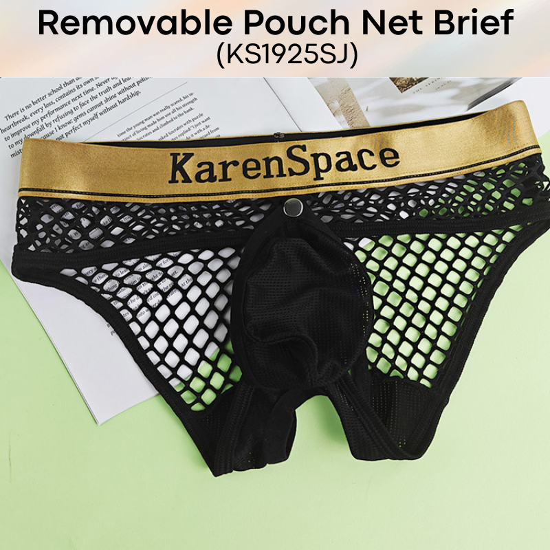 Men's Brief: Polyester Net Brief with Removable Mesh Pouch and Open Back (KS1925SJ)