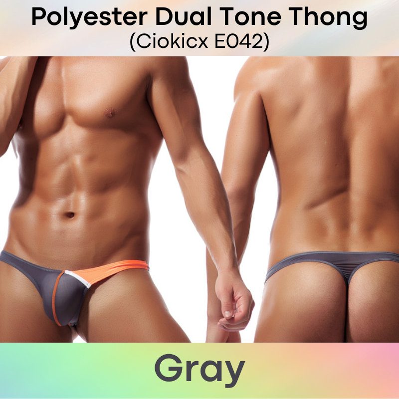 Men's Thong: Polyester Ice Silk Dual-Color Tone Low Waist Thong (E042)