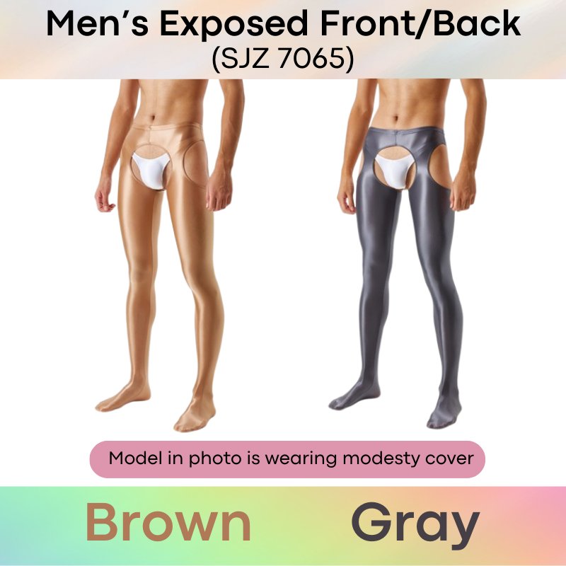 Men's Tights : Smooth and Shiny Semi Translucent, Open Front.Back Lower Body Jumpsuit (SJZ 7065)