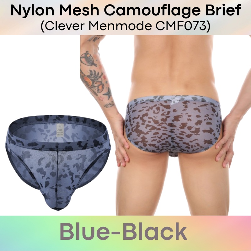 Men's Brief: Nylon Mesh Camouflage Print Brief Underwear (CMF073)