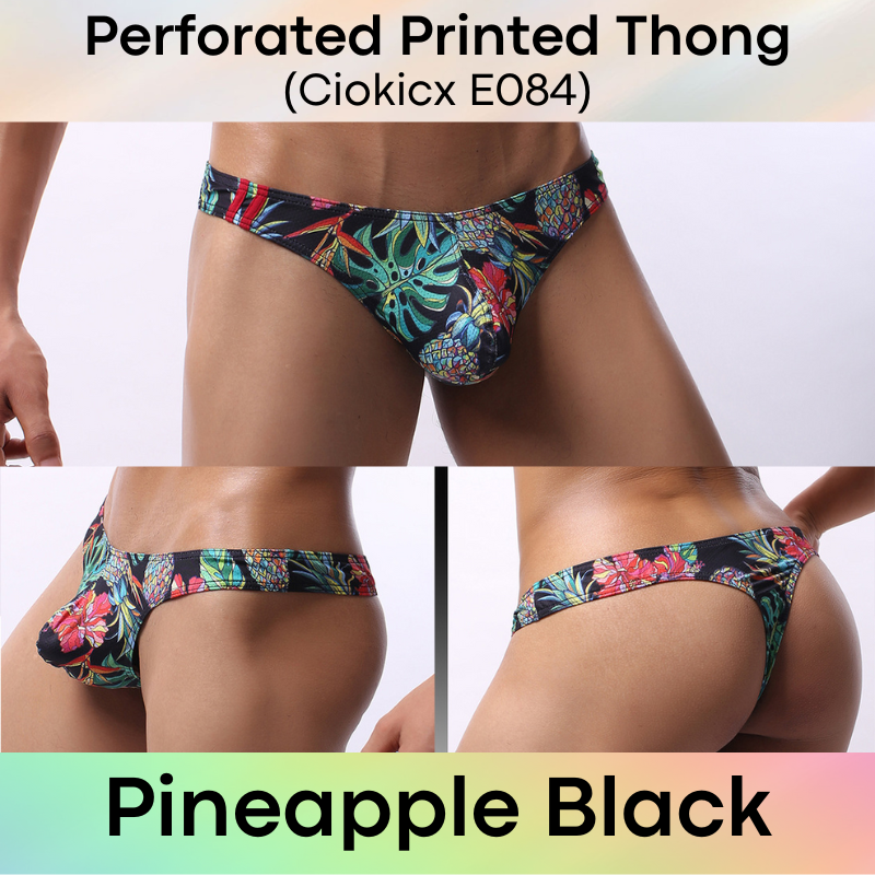 Men's Thong: Polyester Printed Thong with Perforated Air Holes (E084)