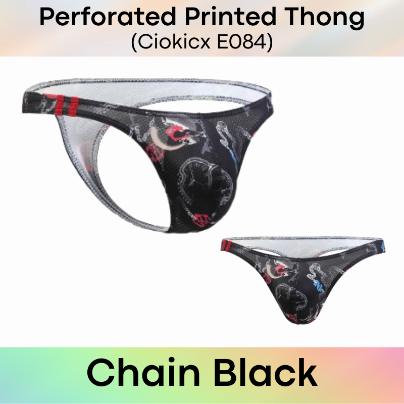 Men's Thong: Polyester Printed Thong with Perforated Air Holes (E084)