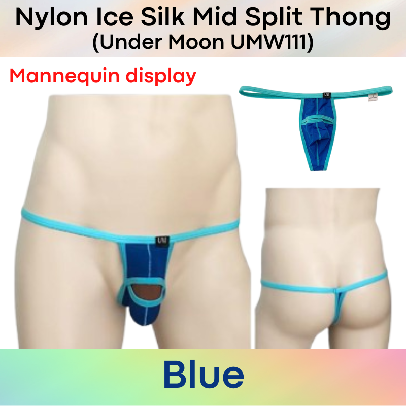 Men's Thong: Nylon Ice Silk Mid Split Pouch Thong Underwear (UMW111)